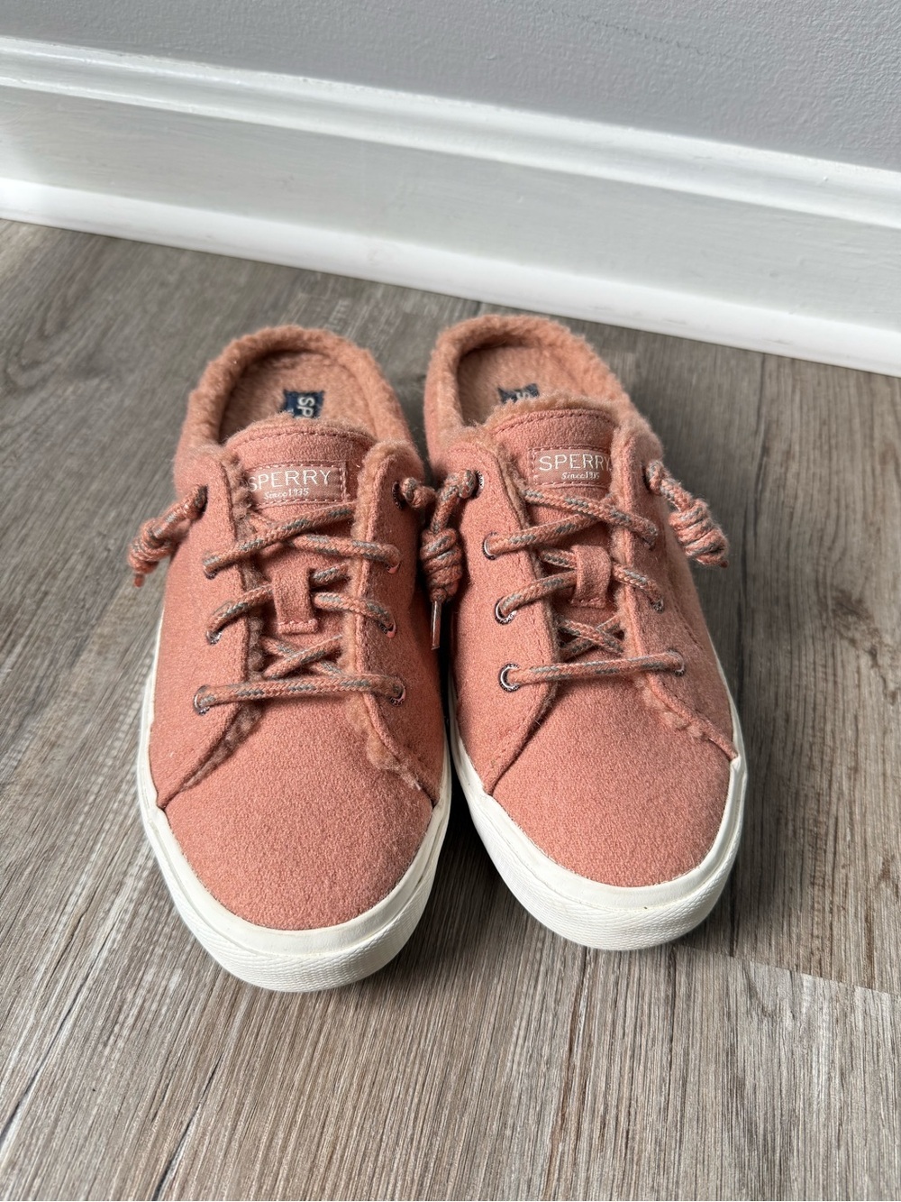 Sperry Top Sider Pier Wave Teddy Mauve Slip On Wool Lined Shoes Mules Pink 6.5